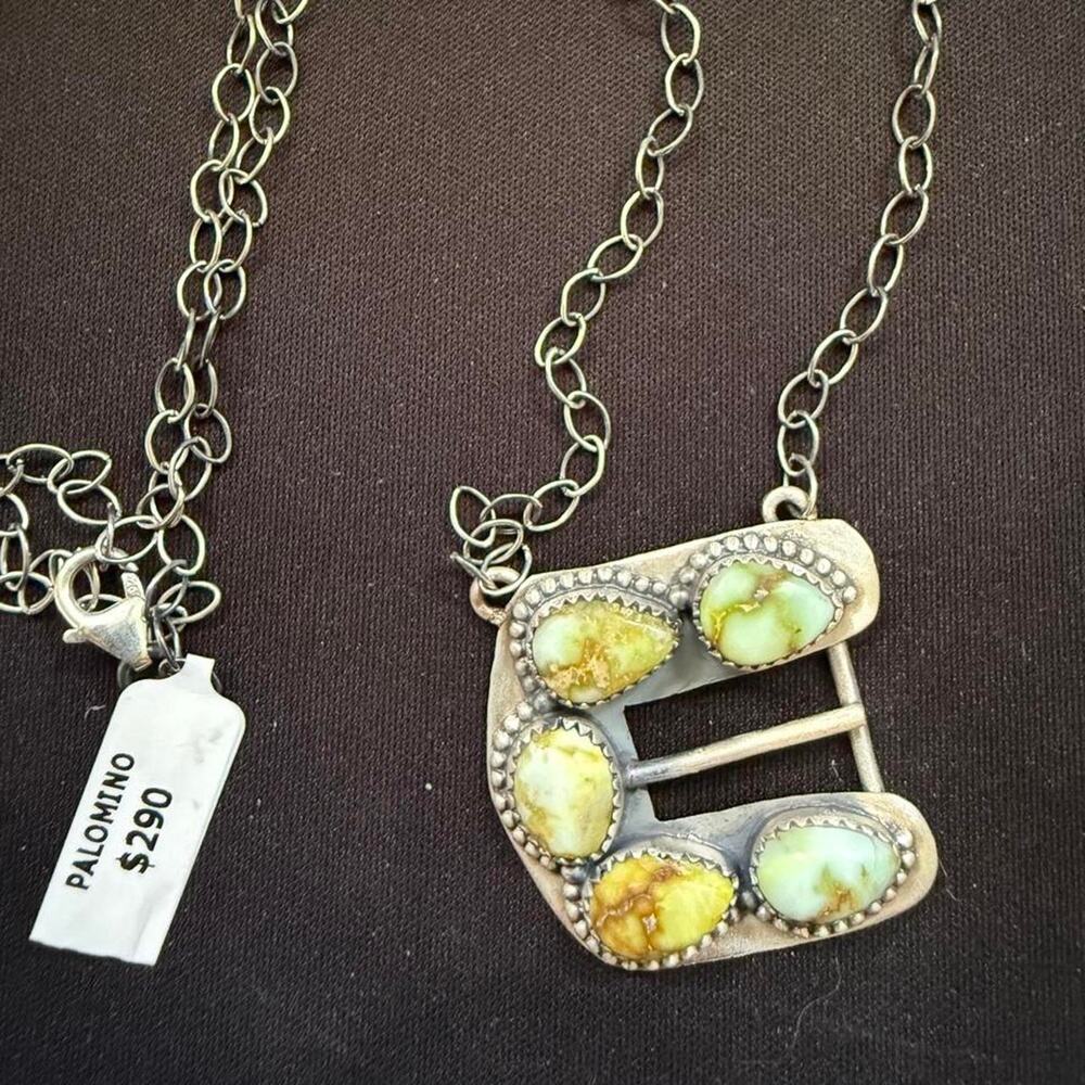Big handmade sterling silver palomino belt buckle necklace